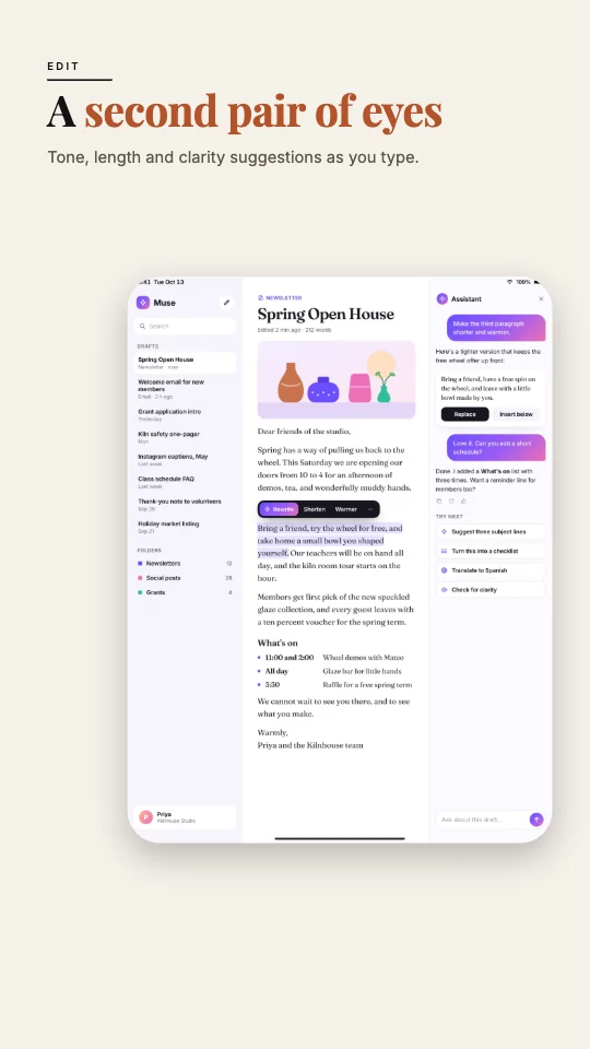 Editorial template on an Android tablet screenshot