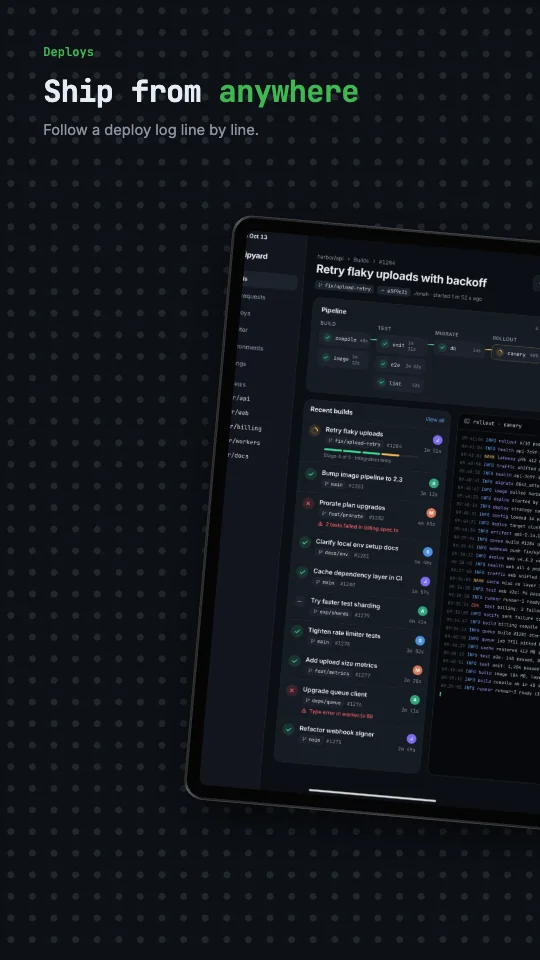 Terminal template on an Android tablet screenshot